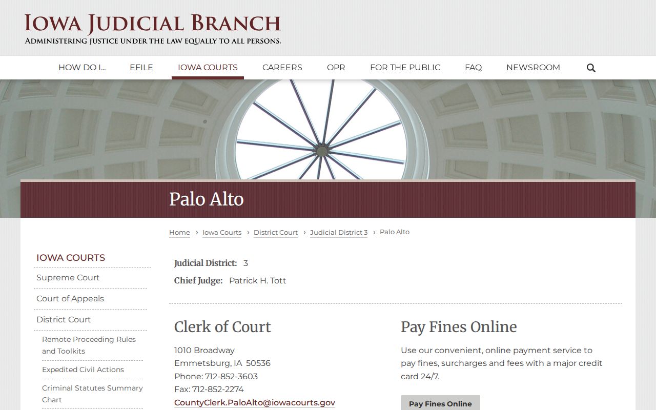 Palo Alto County warrant records Clerk of Court page