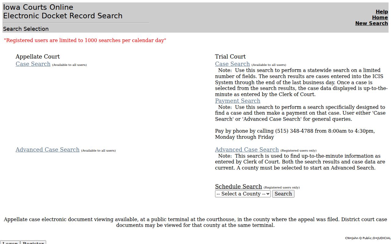 Palo Alto County warrant check trial court search