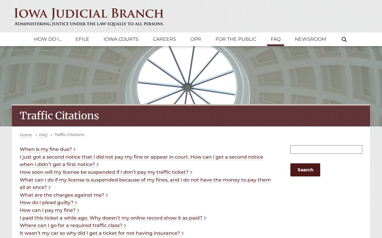 Iowa Judicial Branch traffic citation deadline guidance relevant to Palo Alto County court debt