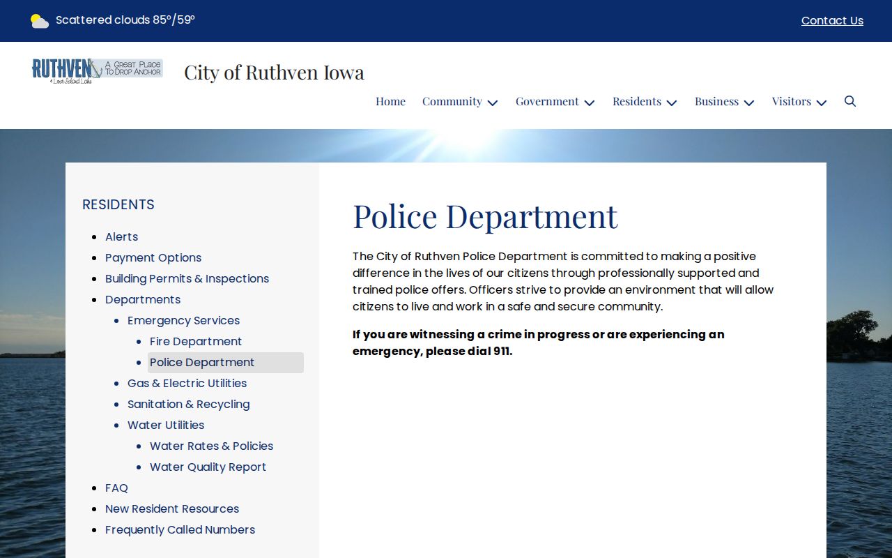 Official Ruthven police services page for local warrant contact